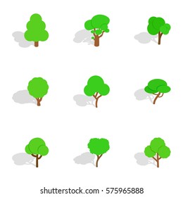 Different trees icons set. Isometric 3d illustration of 9 different trees vector icons for web