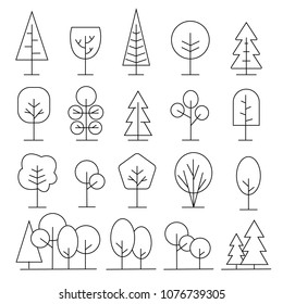 Different trees icons set in linear style, vector illustration. Editable stroke