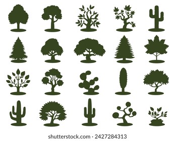 Different trees silhouettes, black icons, Vector illustration