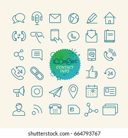 Different trendy outline icons collection. Web and mobile app thin line icons set. Contact info