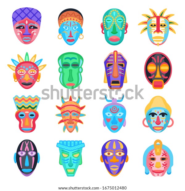Different tribal ethnic masks set. African design elements, decoration ...