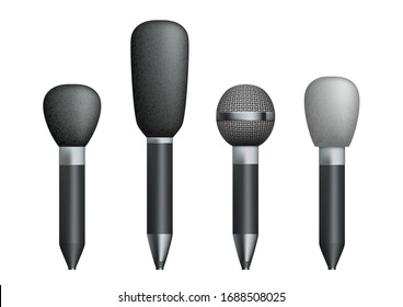 Different TV Or Radio Microphones On White Background Set. EPS10 Vector