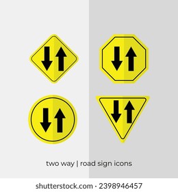 different two way road sign vector collection in yellow icons