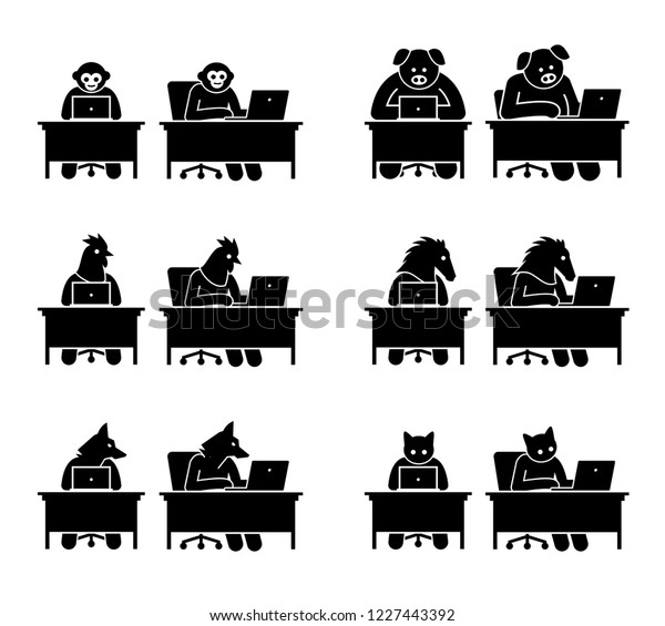Different Type Animals Using Computer Surf 스톡 벡터(로열티 프리) 1227443392 ...