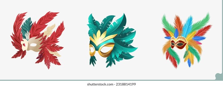 Different Type Beautiful Venetian Mask Decorative Feather Set for Carnival or Masquerade Party.