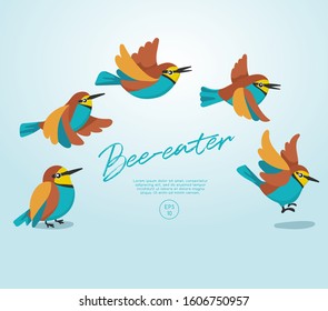 Different type of birds collection : Flying Bee-Eater : Vector Illustration