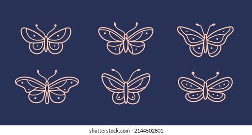 Different type of butterfly. Contour vector illustration for prints, clothing, packaging, stickers, logo, emblem.