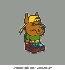 Different type of cartoon dog faces for stickers. funny cartoon different dog breeds in trendy style.