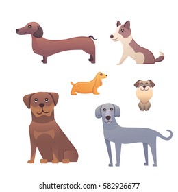 Different type of cartoon dogs. happy dog set vector illustration.