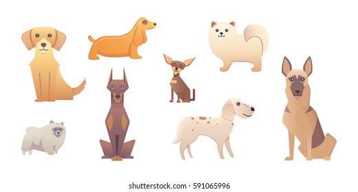 Different type of cartoon dogs. happy dog set vector illustration.