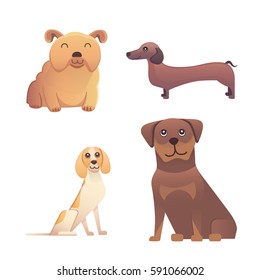 Different type of cartoon dogs. happy dog set vector illustration.