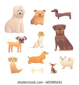 Different type of cartoon dogs. happy dog set vector illustration.