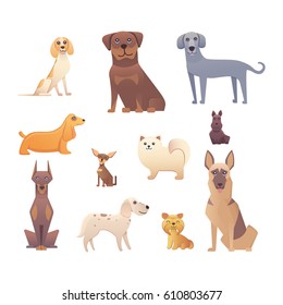 Different type of cartoon dogs. happy dog set vector illustration.