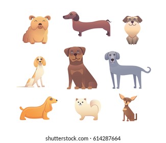 Different type of cartoon dogs. happy dog set vector illustration.