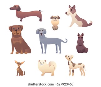 Different type of cartoon dogs. happy dog set vector illustration.