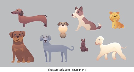 Different type of cartoon dogs. happy dog set vector illustration.