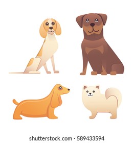 Different type of cartoon happy dogs illustration.