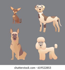 Different type of cartoon happy dogs illustration.