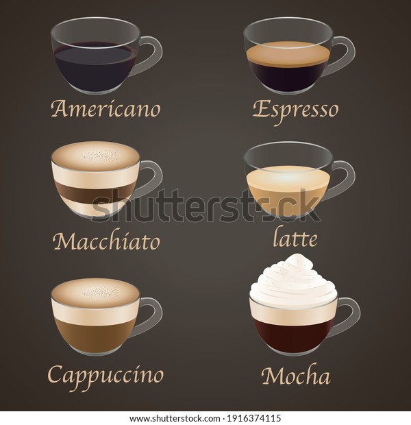 Different Type Coffee Coffee Menu Cafe Stock Vector (Royalty Free ...