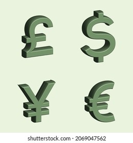 tipo de icono de moneda diferente en vista tridimensional