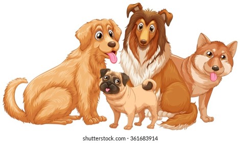 Different type of cute puppy dogs illustration