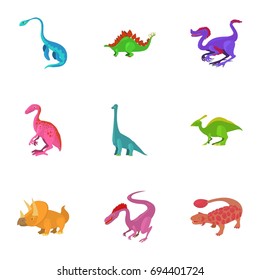 Different type of dinosaur icons set. Cartoon set of 9 different type of dinosaur vector icons for web isolated on white background