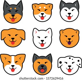 different type of dogs similar icon flat design style 