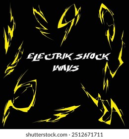 Different type of Electric shock wave icon set illustration with black background.