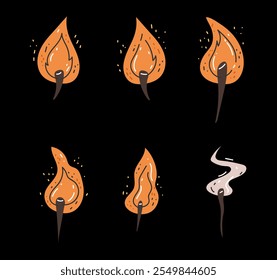 Different type of flames simple flat line art style set. Vector graphic design illustration element