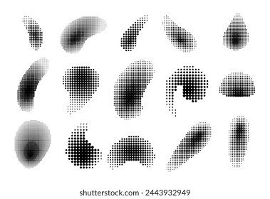 Different Type Halftone Dots Curved Gradient Shapes Design Elements Isolated on White Background . Vector illustration