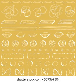 Different type of Italian Pasta seamless pattern. Vector food texture with pasta types.