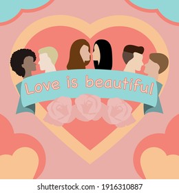 el tipo diferente de parejas de amor en el diseño de banner de corazón dulce.