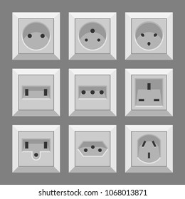 Different type power socket set. World socket types collection.