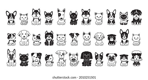 Diferente tipo de gatos vectoriales de dibujos animados y perros para el diseño.