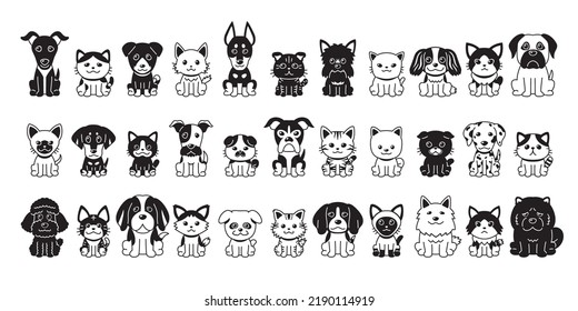 Different type of vector cartoon cats and dogs for design.