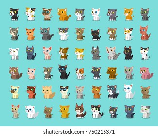 Different type of vector cartoon cats.Cute and simple style.