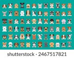 Different type of vector cartoon dog faces for design.