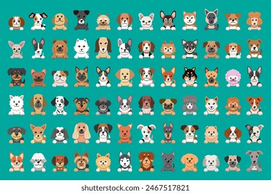 Different type of vector cartoon dog faces for design.