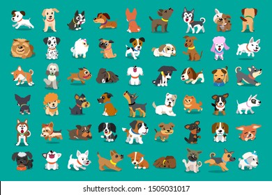 Different type of vector cartoon dogs for design.