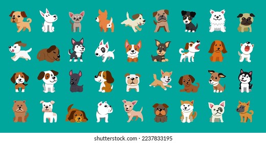 Different type of vector cartoon dogs for design.