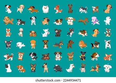 Different type of vector cartoon dogs for design.