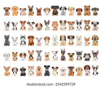 Diferentes tipos de perros de dibujos animados de Vector para el diseño.