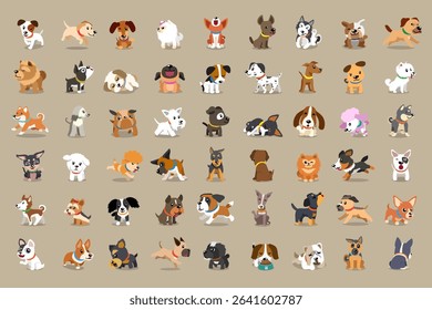 Different type of vector cartoon dogs for design.