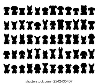 Diferente tipo de animais de desenho animado de silhueta vetorial para design.