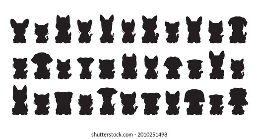 Different type of vector silhouette cats and dogs for design.
