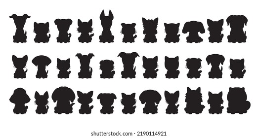 Different type of vector silhouette cats and dogs for design.