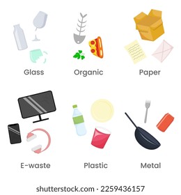Verschiedene Arten von Abfällen zum Recycling-Set.