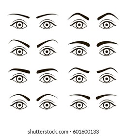 Different Type Woman Black Eyebrows Set. Make Up Design Element. Vector illustration