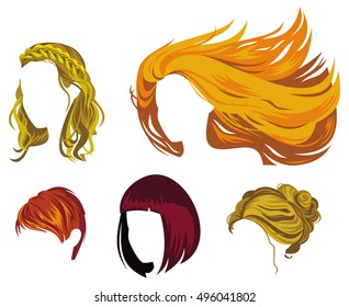Different type of woman's hair styles. Images of haircuts without faces. Vector clip art.