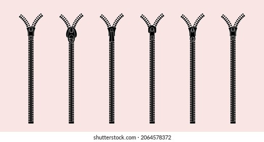 Different type of zipper silhouette , vector illustration